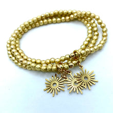 Load image into Gallery viewer, Sunshine from Darkness faceted crystal or hematite bead stretch bracelet with 'Modern Sun' charm