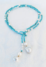Load image into Gallery viewer, Turquoise and pearl lariat necklace
