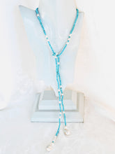 Load image into Gallery viewer, Turquoise and pearl lariat necklace