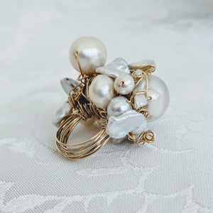 Cultured Baroque pearl hand wrapped 14k gold fill wire ring