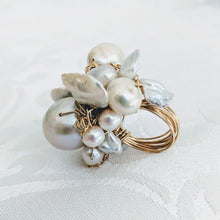 Load image into Gallery viewer, Cultured Baroque pearl hand wrapped 14k gold fill wire ring