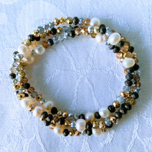 Load image into Gallery viewer, Pearl Station Sparkle triple wrap bracelet / necklace (see all photos)