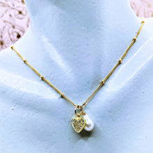 Load image into Gallery viewer, Satellite chain (14k gold fill or Sterling silver) with dainty pearl & CZ heart charms