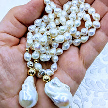 Load image into Gallery viewer, Pearl Lariat - 40". Choose from white, light pink, light gray and taupe