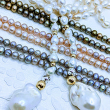 Load image into Gallery viewer, Pearl Lariat - 40". Choose from white, light pink, light gray and taupe