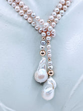 Load image into Gallery viewer, Pearl Lariat - 40". Choose from white, light pink, light gray and taupe