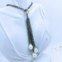 Load image into Gallery viewer, Gunmetal adjustable chain necklace with detachable gunmetal Pearl pendant