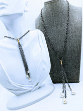 Load image into Gallery viewer, Gunmetal adjustable chain necklace with detachable gunmetal Pearl pendant