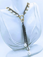 Load image into Gallery viewer, Gunmetal triple chain with Pearl - 20"