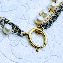 Load image into Gallery viewer, Gunmetal triple chain with Pearl - 20"
