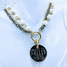 Load image into Gallery viewer, Gunmetal triple chain with Pearl - 20"