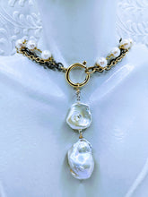 Load image into Gallery viewer, Gunmetal triple chain with Pearl - 20"
