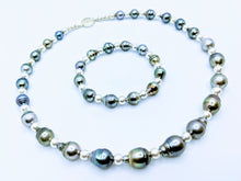 Load image into Gallery viewer, Tahitian pearl necklace with satin sterling silver accents
