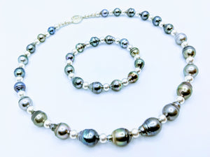 Tahitian pearl necklace with satin sterling silver accents