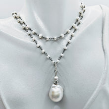 Load image into Gallery viewer, Blackened Sterling silver pearl chain with Baroque pearl pendent