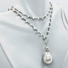 Load image into Gallery viewer, Blackened Sterling silver pearl chain with Baroque pearl pendent