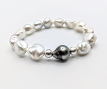 Load image into Gallery viewer, Single Tahitian and Keshi freshwater pearl bracelet