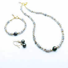 Load image into Gallery viewer, Set A .. Keshi & Tahitian pearl earrings, bracelet and necklace. Pieces also sold separately!