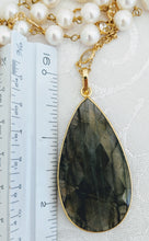 Load image into Gallery viewer, Pearl chain with faceted pendant (shown with Labradorite) See other colors.