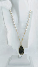 Load image into Gallery viewer, Pearl chain with faceted pendant (shown with Labradorite) See other colors.