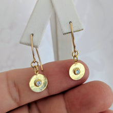 Load image into Gallery viewer, 14k gold fill Marquise earwire with cubic zirconia disk earrings
