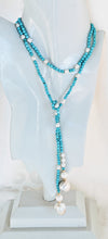 Load image into Gallery viewer, Turquoise and pearl lariat necklace
