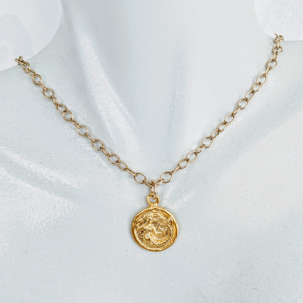 Gold chain necklace with gold plate mermaid pendant