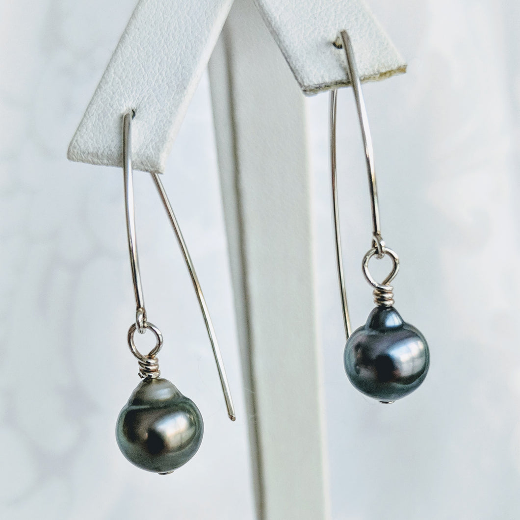 Sterling silver Marquise earwire with Tahitian pearl