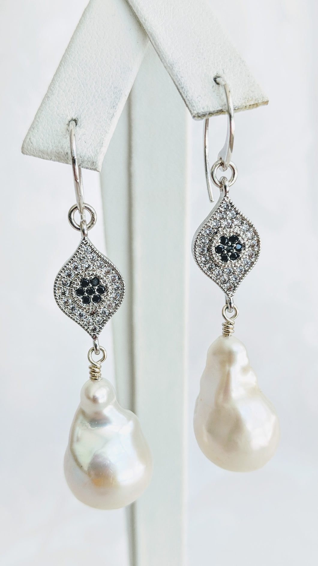 Baroque freshwater pearl earrings with silver/cubic zirconia detail