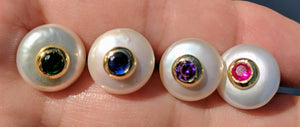 Coin pearl post earrings with inset cubic zirconia