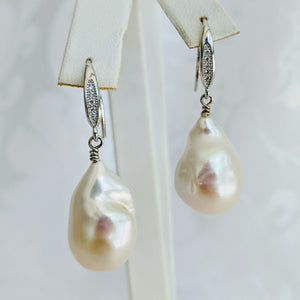 Baroque freshwater pearl earrings with silver/cubic zirconia detail
