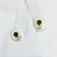 Load image into Gallery viewer, Coin pearl post earrings with inset cubic zirconia
