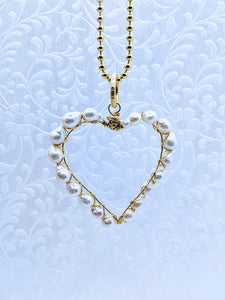 Pearl heart pendant with 36" gold vermeil 3mm ball chain