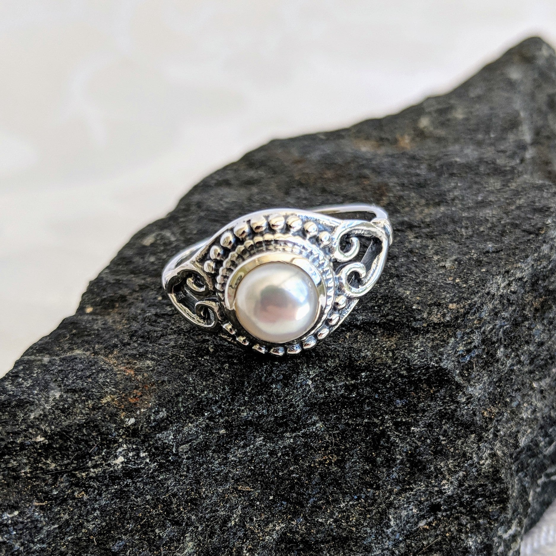 Bezel Sterling Silver Freshwater Pearl Ring
