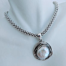 Load image into Gallery viewer, Sterling silver &quot;nest&quot; pendant with large pearl
