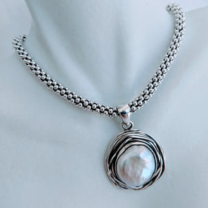 Sterling silver "nest" pendant with large pearl
