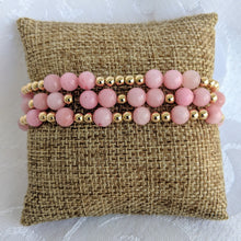 Load image into Gallery viewer, Pink jade and gold bracelet set
