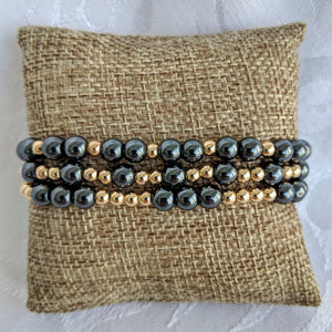 Hematite and gold bracelet set