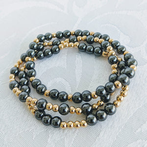 Hematite and gold bracelet set