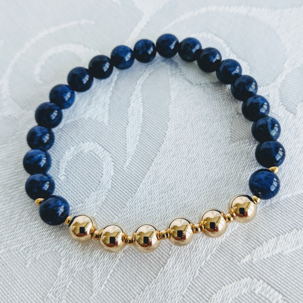 Blue sodalite bracelet with 14k gold fill accent