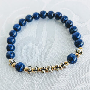 Blue sodalite, 14k gold fill & sterling silver caviar bracelet