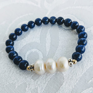 Blue sodalite with pearl and gold/silver caviar accents