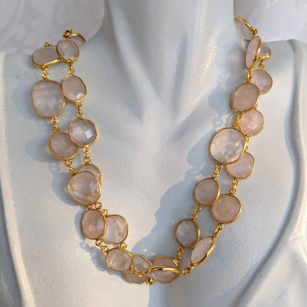 Gold and Rose quartz gem chain