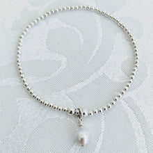 Load image into Gallery viewer, Tiny sterling silver balls with pearl charm
