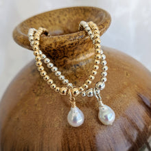 Load image into Gallery viewer, Tiny sterling silver balls with pearl charm
