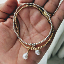 Load image into Gallery viewer, Tiny sterling gold balls with pearl charm
