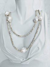Load image into Gallery viewer, Extra long Silverite necklace with small and large Baroque pearls

