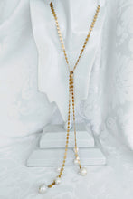 Load image into Gallery viewer, Gold plate circle link chain with pearl open lariat

