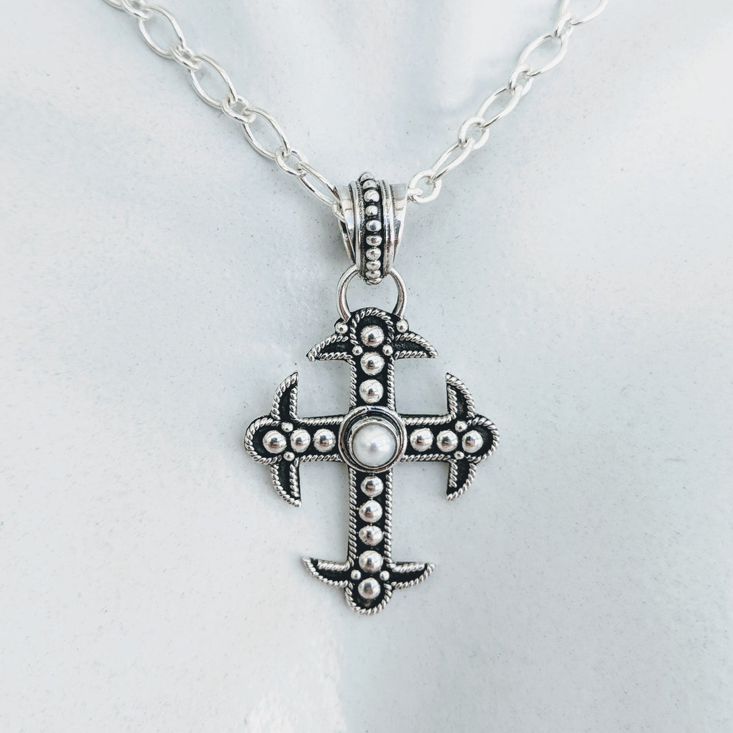 Sterling silver cross w/pearl focal point