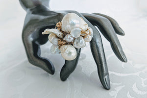 Cultured Baroque pearl hand wrapped 14k gold fill wire ring